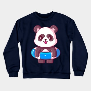 Cute panda with swimming ring summer vacation Crewneck Sweatshirt